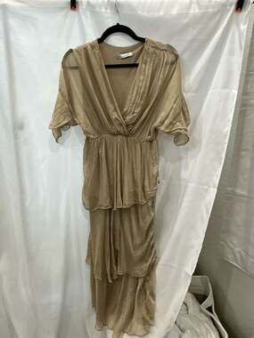 Samantha Silk Blend Tiered Layered V-Neck Maxi Dress Made in Italy